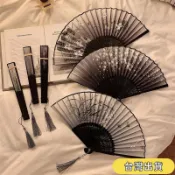 【免運】台灣出貨👈中國風折疊小扇子隨身攜帶古風漢服古裝舞蹈新中式夏天黑色竹扇女中國風 舞蹈 舞蹈扇 古典 cospla