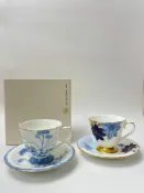 古瓷堂日本回流瓷器 日本回流 大倉陶園 吳須秋草 高足咖啡杯碟 螺旋紋花邊設計 素雅耐看 收藏級瓷器 市面罕見