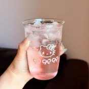 ✨臺灣出貨✨韓系甜美HelloKitty高顏值玻璃杯夏日透明果汁杯咖啡杯高顏值水杯
