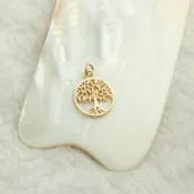 TL-(10pcs)-14k包金保色生命樹圓牌吊墜diy手工飾品配件項鍊手鏈掛圈掛件