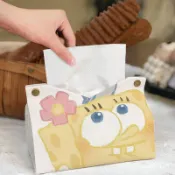 【臺灣優選】海綿寶寶派大星卡通可愛創意抽紙盒皮質紙巾盒傢居收納防水客廳 衛生紙