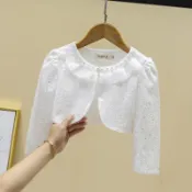 【俏寶貝童裝~新竹實體店面 】女童長袖外套  兒童禮服外套 花童蕾絲亮片珍珠白色外套披肩 禮服披肩配件