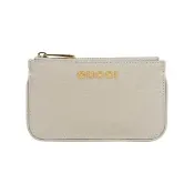 【GUCCI 古馳】金色Logo 皮革拉鍊鑰匙包/零錢包(灰色)