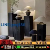 聚寶盆萬貨行 [歡迎詢價 可開發票]侘寂風方形碳化木墩子黑色立柱家具矮凳家用花架實木底座擺件邊幾