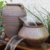 【訂金】古法陶瓷循環水養魚造景陶罐魚缸過濾器魚池全套生態流水瀑布擺件0q5522