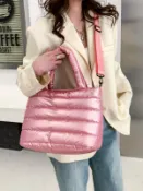 喜挖2店 女包2026冬季新款繡線太空棉單肩手提包時尚大容量女士斜後背包