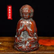 協貿國際日用品生活4館 古玩收藏包漿牦牛角雕刻三面佛祖觀音把件古玩雜項仿古老牛角擺件