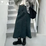 協貿國際日用品生活9館 牛仔魚尾裙女中長春季新款復古高腰顯瘦過膝長裙設計感a字半身裙