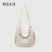 IELGY 百搭單肩旅行斜背包 水洗皺尼龍復古休閒輕便餃子包