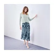 【Le Polka】幾何印花壓褶長裙-女