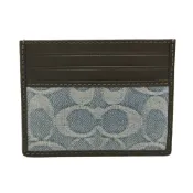 COACH 牛仔布拼接牛皮信用卡夾名片夾(淺藍/黑)