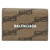 【Balenciaga 巴黎世家】新版經典LOGO雙B印花雙面三折零錢小短夾(淺棕)