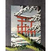 (現貨)瑞士製_世界名家藝術作品系列明信片_川瀬巴水“雪中宮島“_日本版畫_風景明信片_歐洲明信片