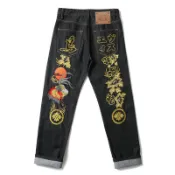 龍騰福神 網紅牛仔褲男潮牌個性大M刺繡印花休閒緊身直筒長褲子