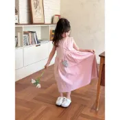 現貨EF50526023494 女童夏季無袖長裙設計感大裙擺公主背心裙 兒童涼爽無袖連衣裙 粉色小洋裝 粉色連身裙