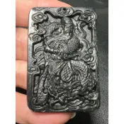 💫天然透光墨翠關聖帝君雙面雕牌💫