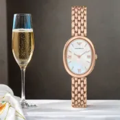 EMPORIO ARMANI 亞曼尼 橢圓珍珠貝雙針女錶-34mm AR11775