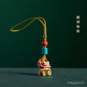 國潮中國風醒獅舞獅娃娃手機鏈掛飾沙金銅貔貅U盤掛件女掛繩精緻『水水車品』