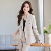 【小歡喜Little Joy】主持藝考面試正裝西服套裝女 新款修身氣質高端職業OL西裝 黑色 杏色