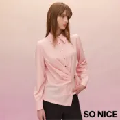 SO NICE【特惠】粉嫩不規則造型微燈籠袖萊賽爾長版襯衫上衣｜都會時尚女裝 【75531020】
