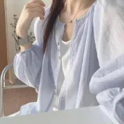 fq多巴胺 通勤 穿搭 雪紡 襯衫 女 疊穿 寬鬆 遮肉 顯瘦 防曬 長袖 襯衣 外搭 開衫730