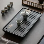 協貿國際日用品生活11館 青石木紋茶盤家用辦公室會客簡約現代大號泡茶干泡臺茶臺茶海托盤