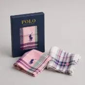 【RALPH LAUREN】POLO 柔美晨曦格紋小馬刺繡純棉方巾禮盒( 2色任選  甜美粉格款｜女生送禮推薦)