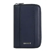 【BALLY】LITTS 線條壓紋牛皮拉鍊鑰匙包(深藍)