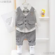 男童 小西裝 三件式 洋氣 寶寶 春秋季 周歲 禮服 潮 兒童 秋季 新款 男童禮服 春秋季