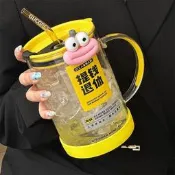 臺灣現貨1000ML搞怪造型玻璃杯耐熱ins吸管水壺可愛辦公家用喝水杯子大容量馬克杯含蓋夏季韓國飲料杯把手咖啡杯檸檬水瓶