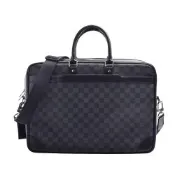 LV N41123 經典棋盤格紋Damier Ebene帆布拉鍊手提公事包/電腦包(大號-黑灰)