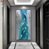 楓林宜居 原創手繪油畫輕奢抽象立體石砂巖實物畫九魚圖玄關掛畫客廳裝飾畫