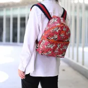 GUCCI 古馳 Kids 老虎印花休閒雙肩後背包.紅/橘邊