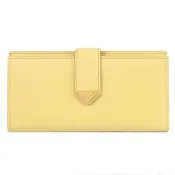 PRADA 金屬三角LOGO牛皮對開扣式零錢長夾(淺黃)