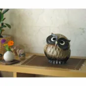 日本瓷器 日本製❇️滋賀縣信樂燒 ❇️日本吉祥物 陶燒 福來郎~信樂~首かしげふくろう粉引風