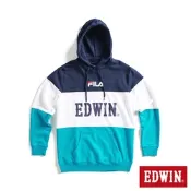 EDWIN 男裝 x FILA聯名 經典主義拼接休閒連帽長袖T恤-灰綠色