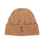 【RALPH LAUREN】POLO刺繡時髦泰迪熊羊毛羊毛混紡麻花針織毛帽(駝色)