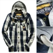 DryDog 跩狗嚴選 跩狗嚴選 極度乾燥 Superdry Huntsman 重磅 棉 藍白格 襯衫 連帽外套 帽子可拆 重磅夾克
