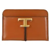 【TOD’S】TODS T Timeless 金屬T LOGO小牛皮信用卡名片隨身夾(棕)
