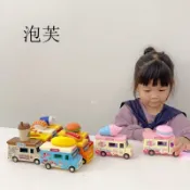 臺灣出貨Q版合金磁力感應燈光音樂快餐車仿真冰淇淋車合金玩具車兒童車