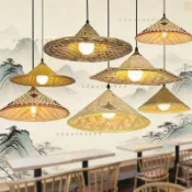 臺灣出貨&竹編斗笠吊燈 復古燈罩 民宿餐飲 火鍋店 古風竹帽燈 餐廳裝飾燈&9.30