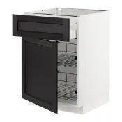 【IKEA 宜家家居】METOD/MAXIMERA 底櫃附網籃/抽屜/門板, 白色/lerhyttan 黑色, 60x60x80 公分