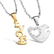 【I.Dear Jewelry】愛無止境-西德鋼-愛心字母拼接情侶鈦鋼對鍊(對鍊組)