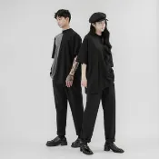 MUKK DESIGN 拷克線異材質弧形剪裁T-灰