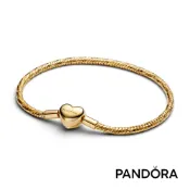 【Pandora】可鐫刻心形鏈扣蛇鏈-鍍14k金 官方直營