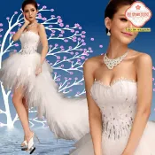 極樂藏寶閣 【羽毛蕾絲水鑽】新娘婚紗 韓版婚紗 魚尾婚紗 拖尾婚紗 抹胸禮服 前短後長設計 輕盈羽毛點綴 閃耀水鑽裝飾 婚禮主紗 旅拍婚紗