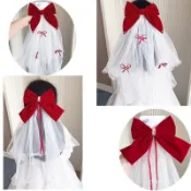 【蝦皮最低價】新年兒童公主蝴蝶結頭紗小女孩紅色頭飾女童過年髮飾2025春節髮卡