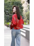全球選品1館 生活百貨 新中式紅國風襯衫外套女2025新款唐裝春季寬鬆顯瘦小個子上衣