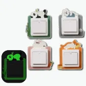 【裝飾貼紙】動物造型夜光電燈開關貼4件組(防髒 螢光發光 插座貼 邊框保護套 牆壁貼 牆面 兒童房間)