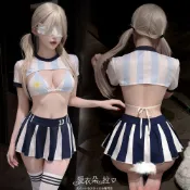 足球衣 世足賽阿根廷藍白條紋運動服 比基尼短上衣短裙